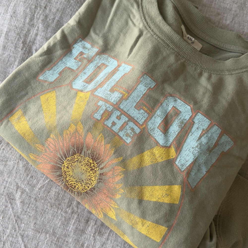 Maurices Olive Green Sweatshirt with Sunflower and Text